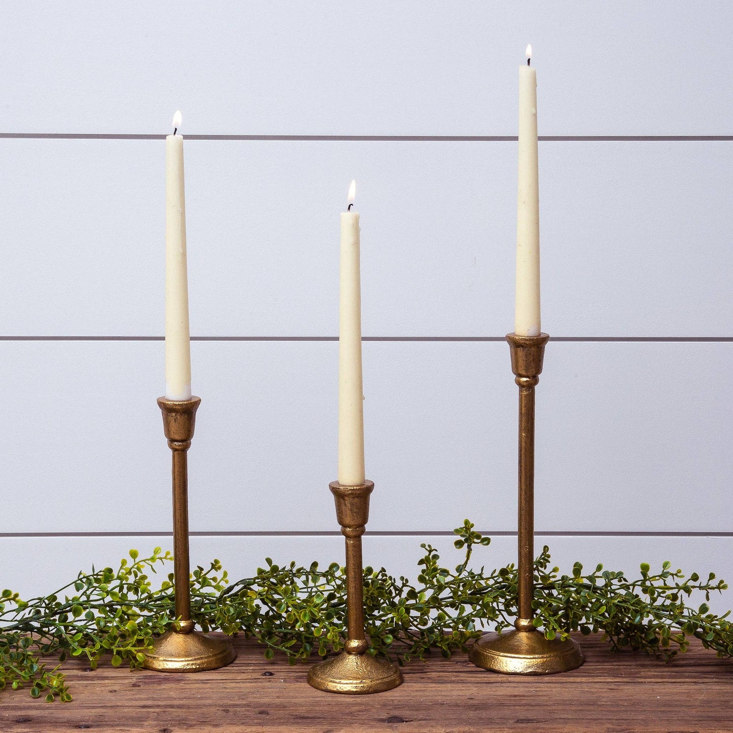 Antique Gold Iron Candlesticks (Set Of 03)