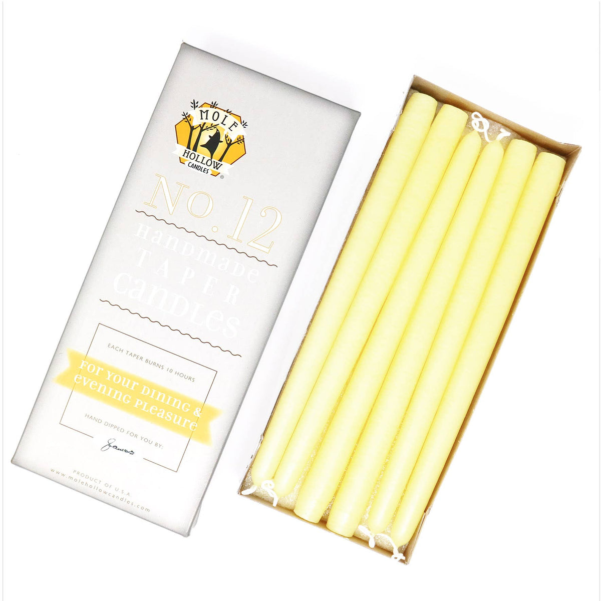 12" Hand Dipped Unscented Taper Candles - 39 Colors USA Made