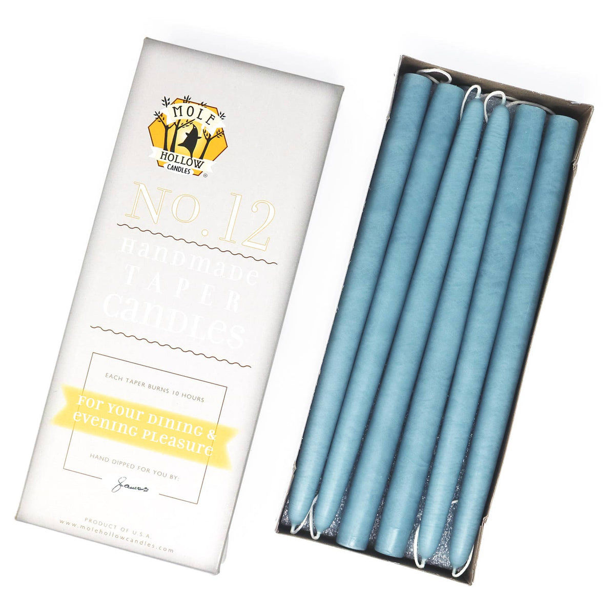 12" Hand Dipped Unscented Taper Candles - 39 Colors USA Made