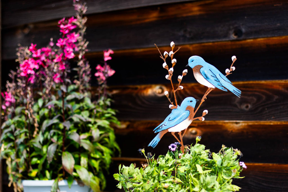 Bluebirds on Pussy Willow Pick -Painted