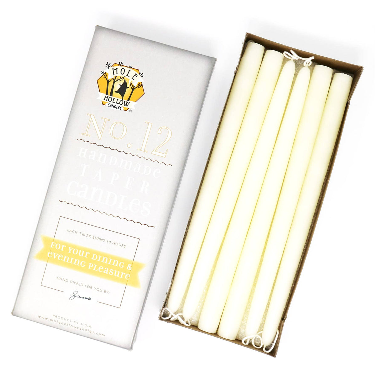 12" Hand Dipped Unscented Taper Candles - 39 Colors USA Made