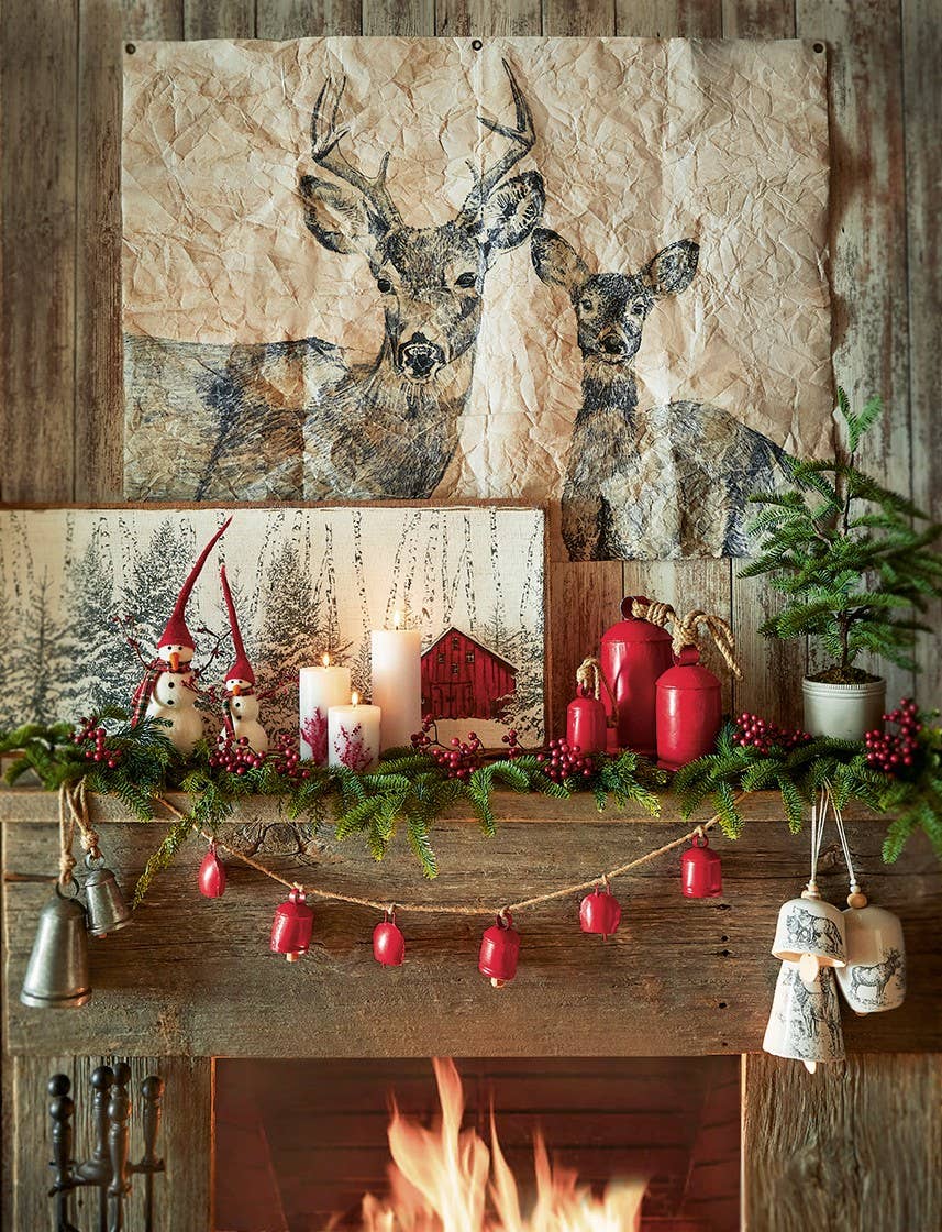 Antique Hanging Bells Set/3 Red Wrought Iron Christmas
