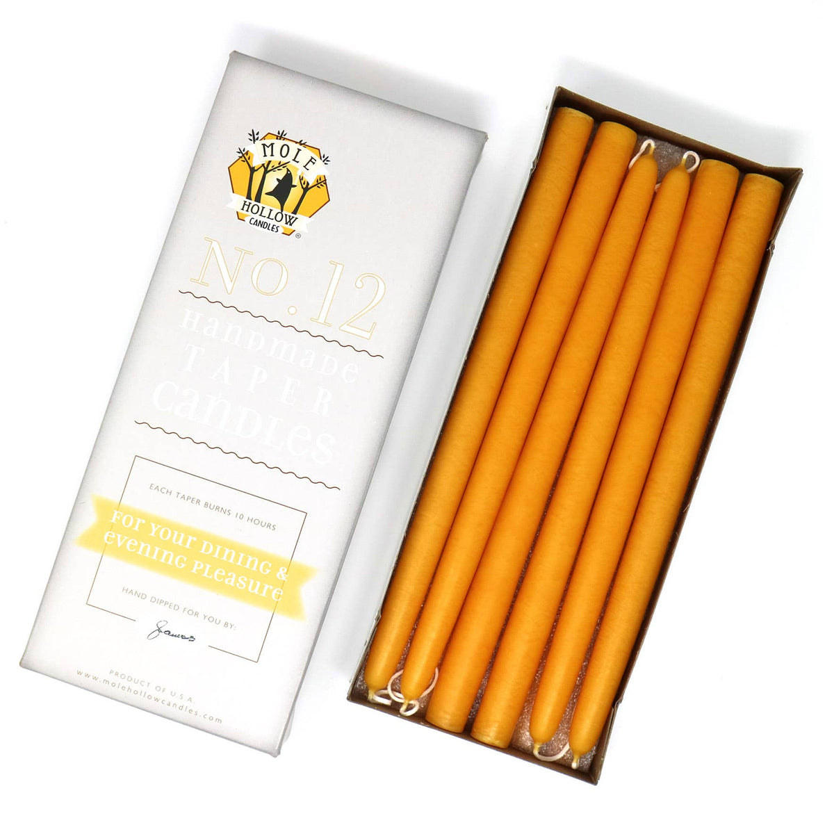 12" Hand Dipped Unscented Taper Candles - 39 Colors USA Made