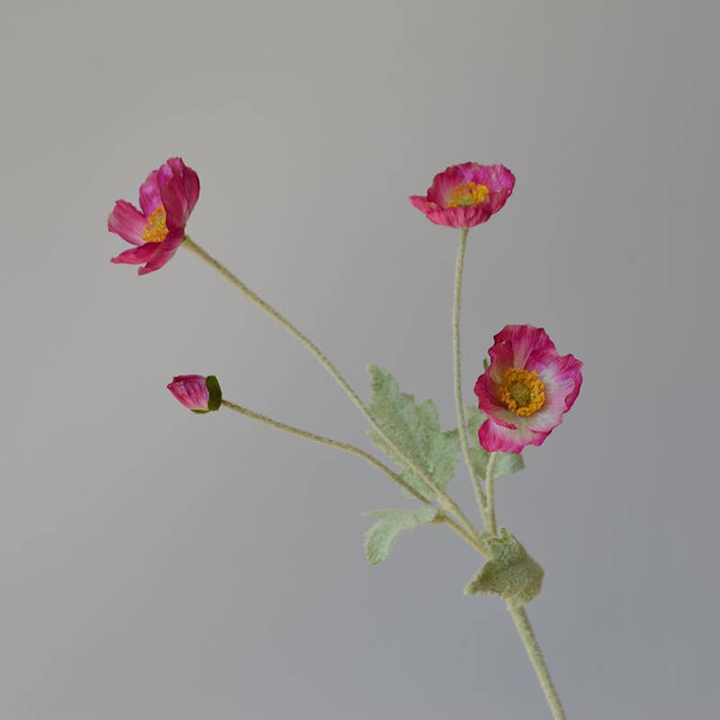 22'' Single Flocked Floral Poppy Spay, Colorful Silk Poppies
