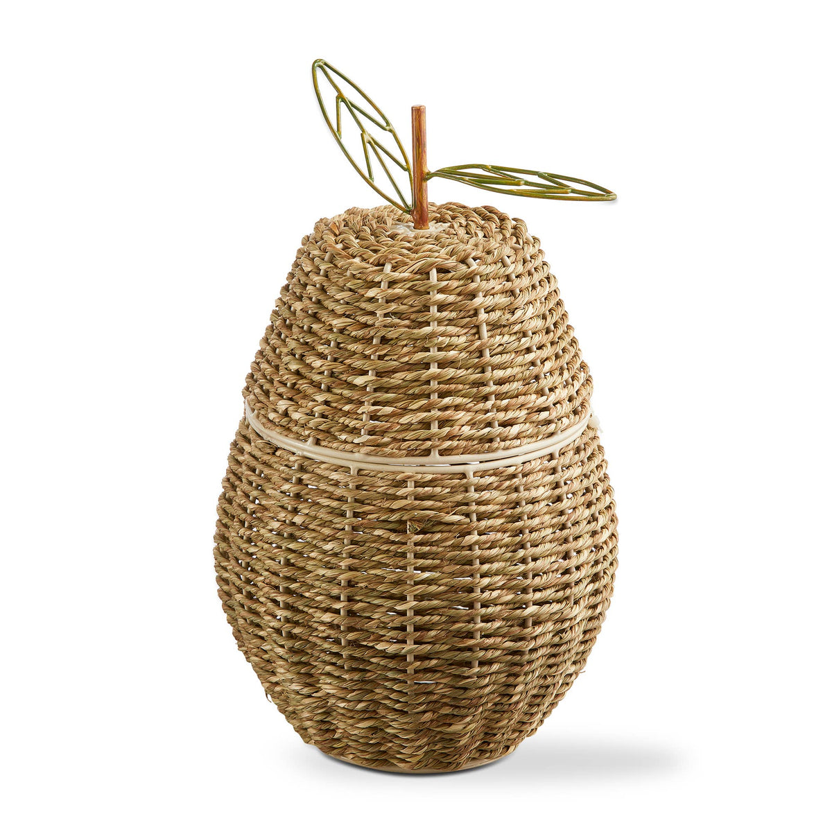 Pear Lidded Basket Natural Seagrass