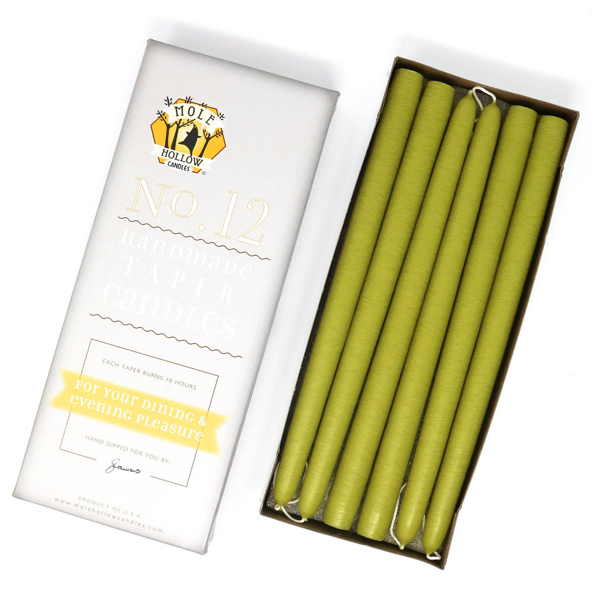 12" Hand Dipped Unscented Taper Candles - 39 Colors USA Made