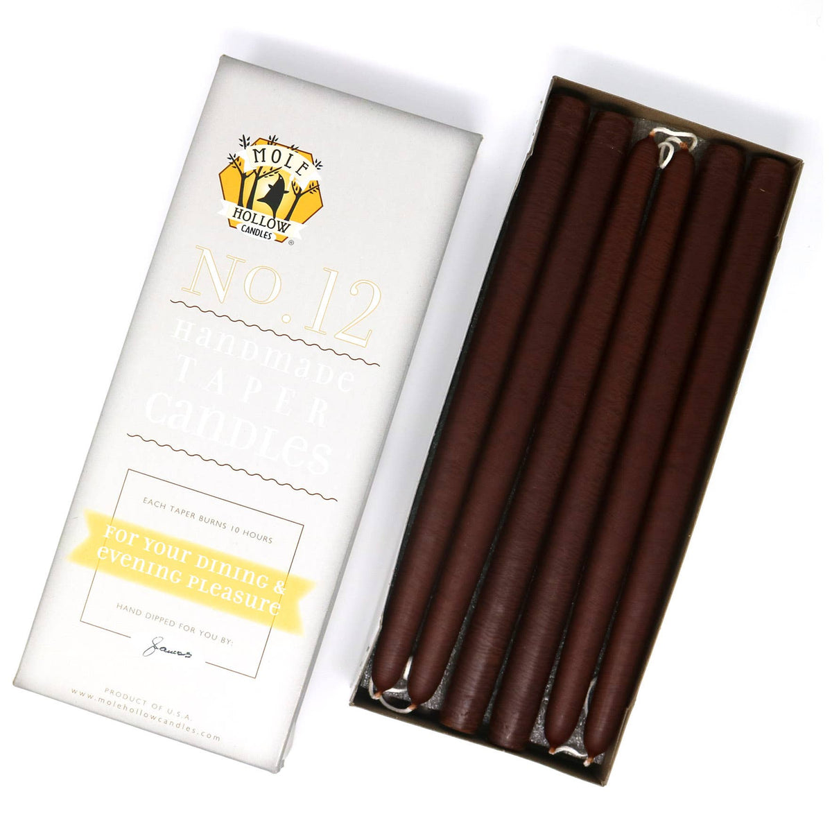 12" Hand Dipped Unscented Taper Candles - 39 Colors USA Made