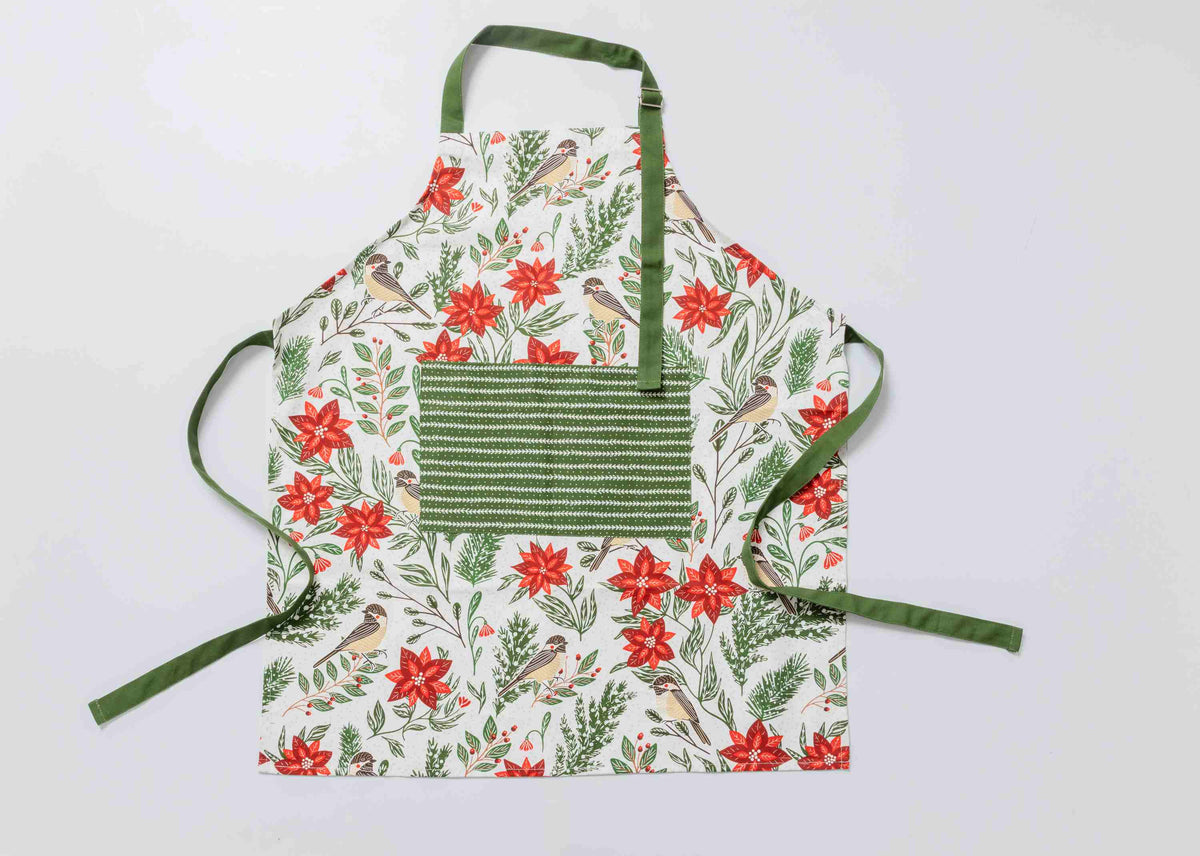 Poinsettias & Pines Apron - Holiday Cooking Apron