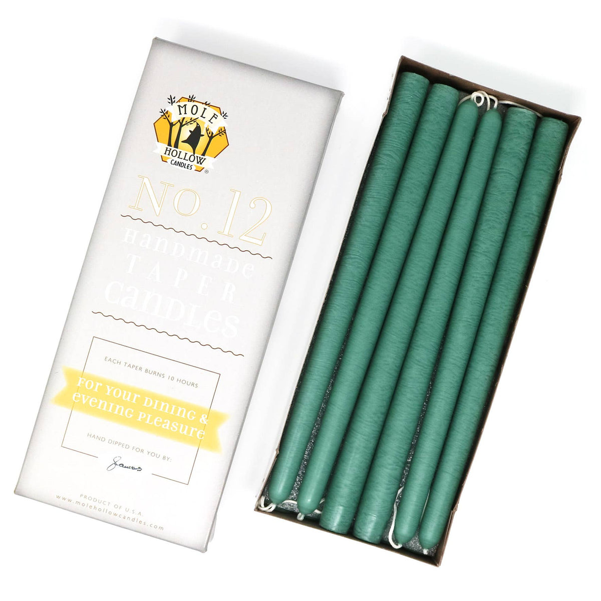 12" Hand Dipped Unscented Taper Candles - 39 Colors USA Made