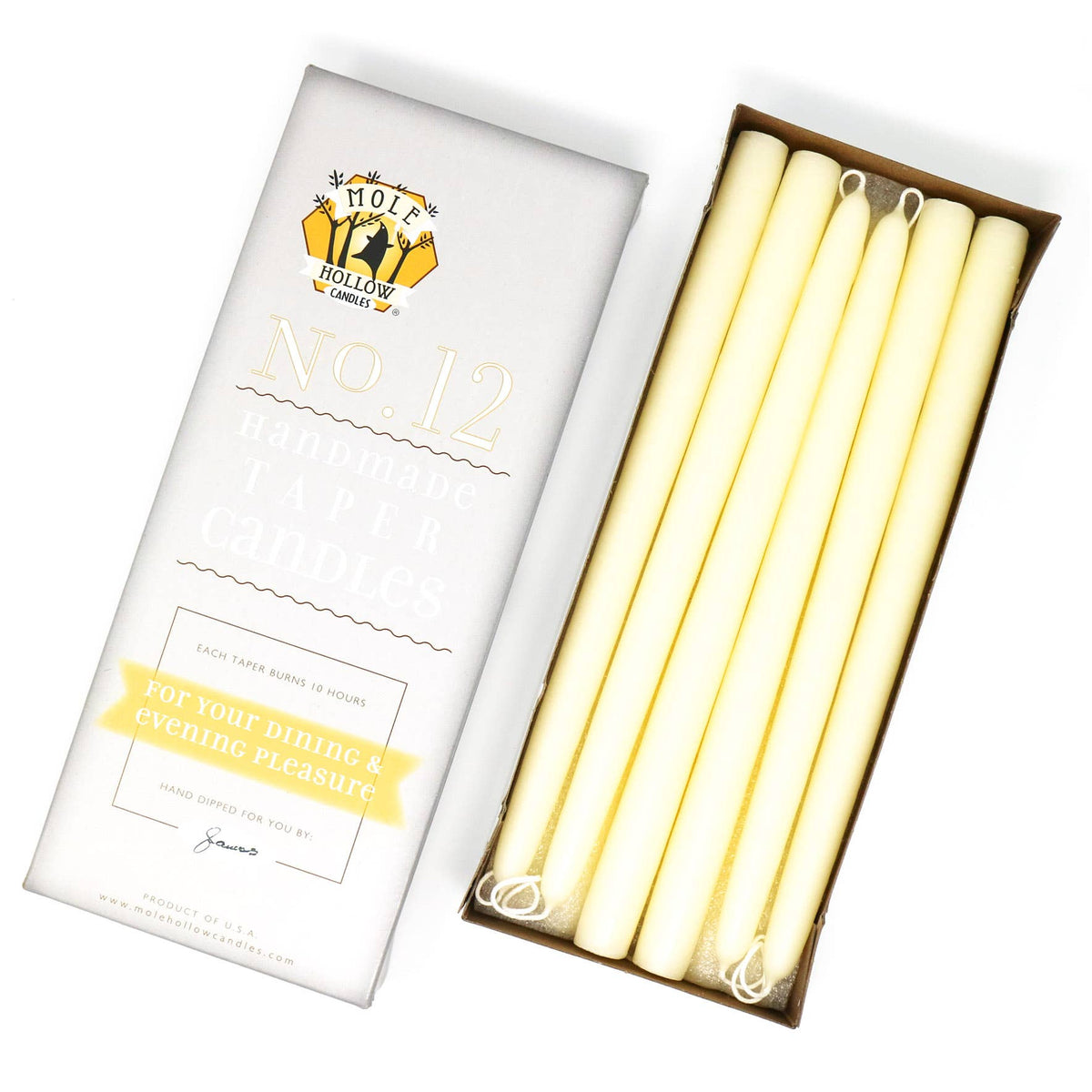 12" Hand Dipped Unscented Taper Candles - 39 Colors USA Made