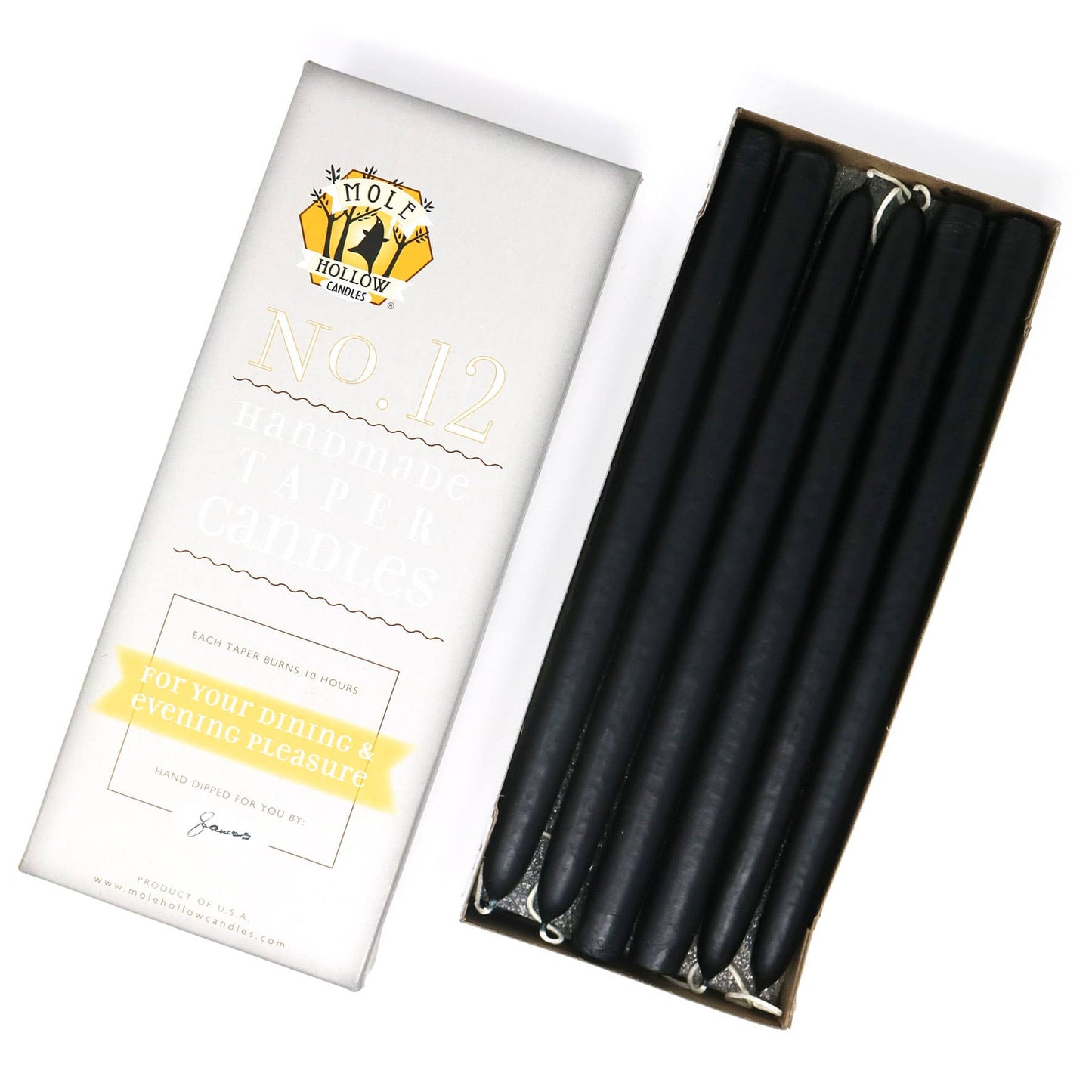 12" Hand Dipped Unscented Taper Candles - 39 Colors USA Made