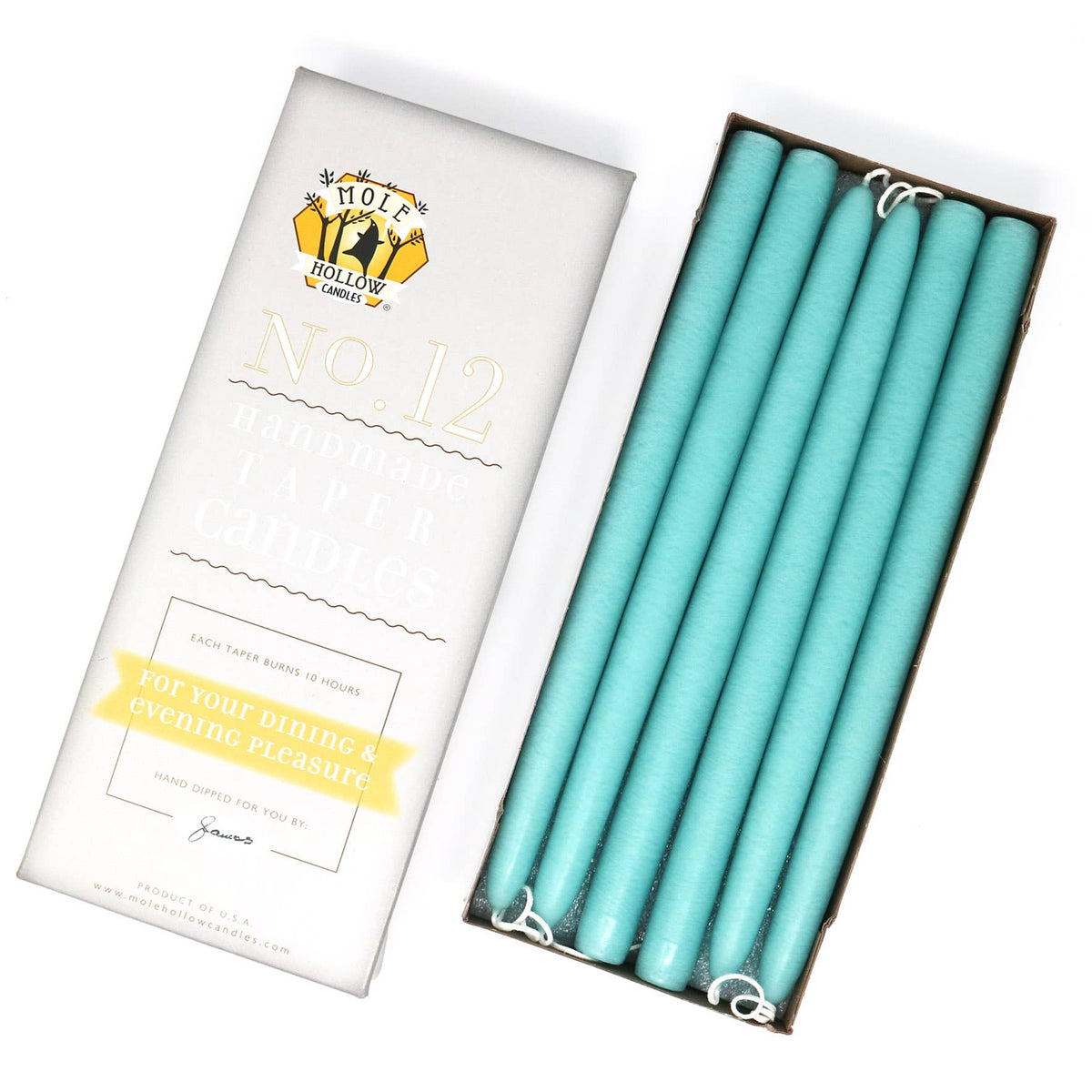 12" Hand Dipped Unscented Taper Candles - 39 Colors USA Made