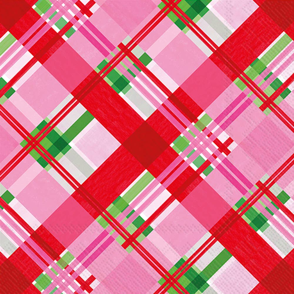 Paper Cocktail Napkins Pk/20 Pink Plaid