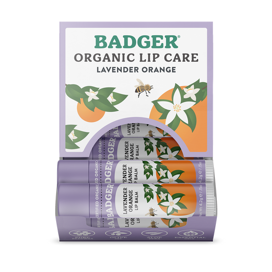 Badger Lavender Orange Classic Lip Balm, Uplifting & Calming