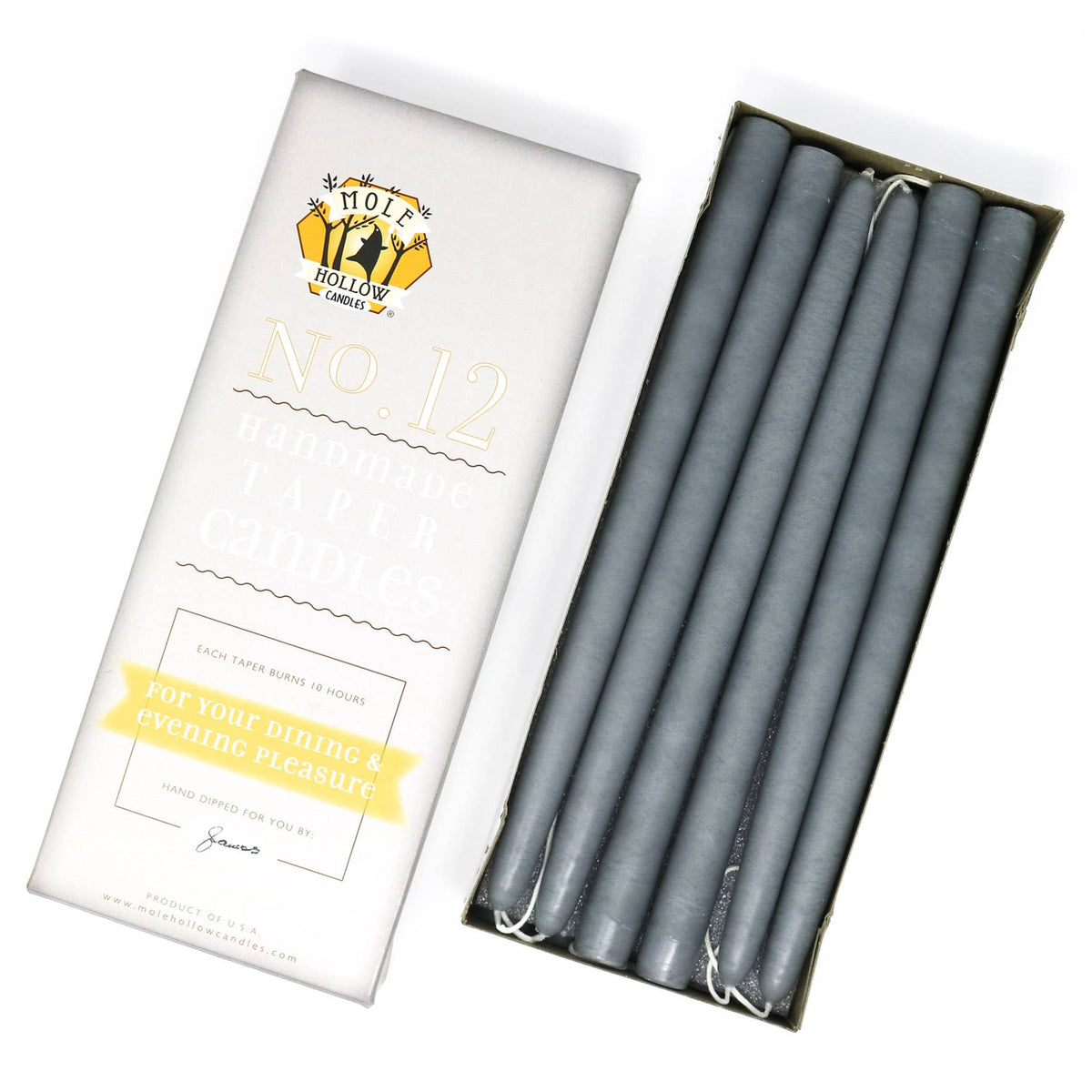 12" Hand Dipped Unscented Taper Candles - 39 Colors USA Made