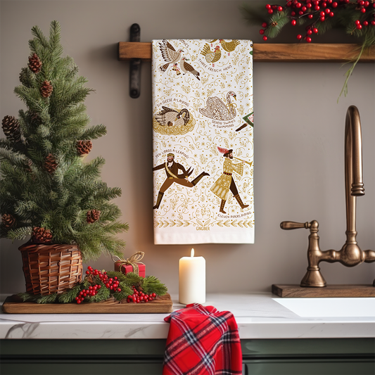 12 Days of Christmas Tea Towel - Holiday Kitchen Towel Decor