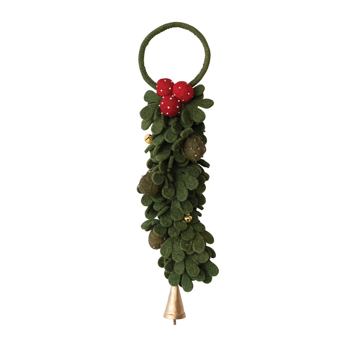 Handmade Wool Felt Leaves Door Hanger with Berries, Jingle Bells & Beads