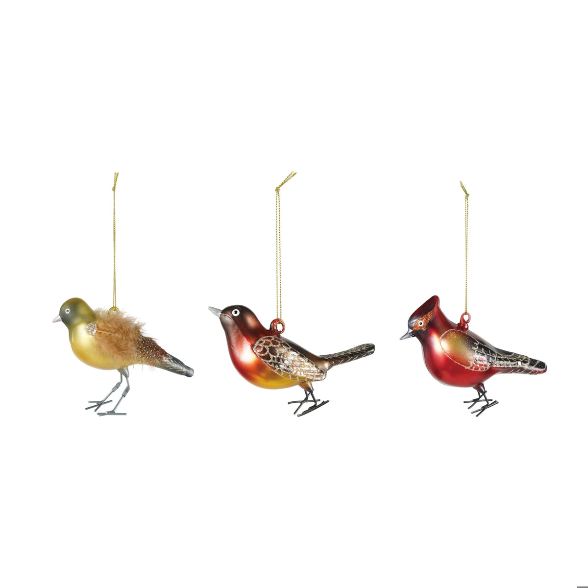 Hand-Painted Glass Bird Ornament with Glitter, 3 Styles