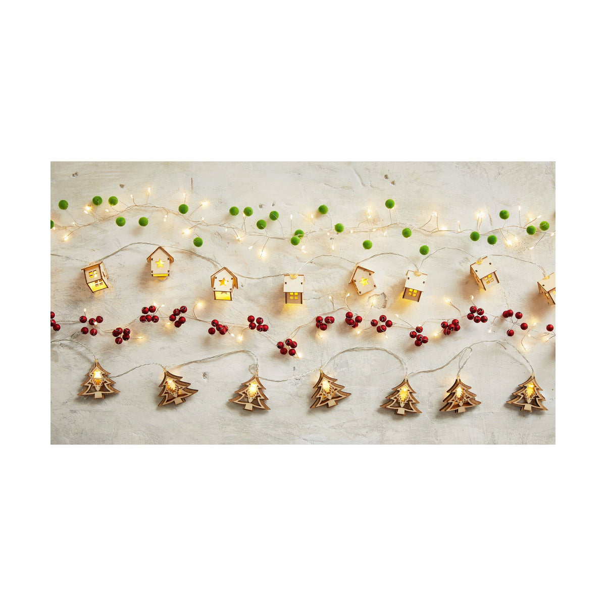 Wood Houses Led String Lights Natural Christmas