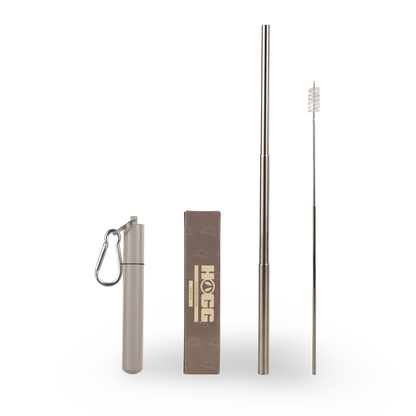 Collapsable Metal Straw Keychain w/ Cleaner