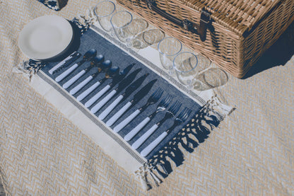 Belmont Picnic Basket, (Navy Blue & White Stripe)