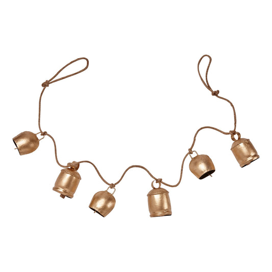 Antiq Bells & Jute Rope Garland - Antique Gold