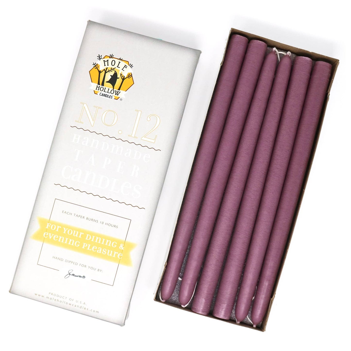 12" Hand Dipped Unscented Taper Candles - 39 Colors USA Made