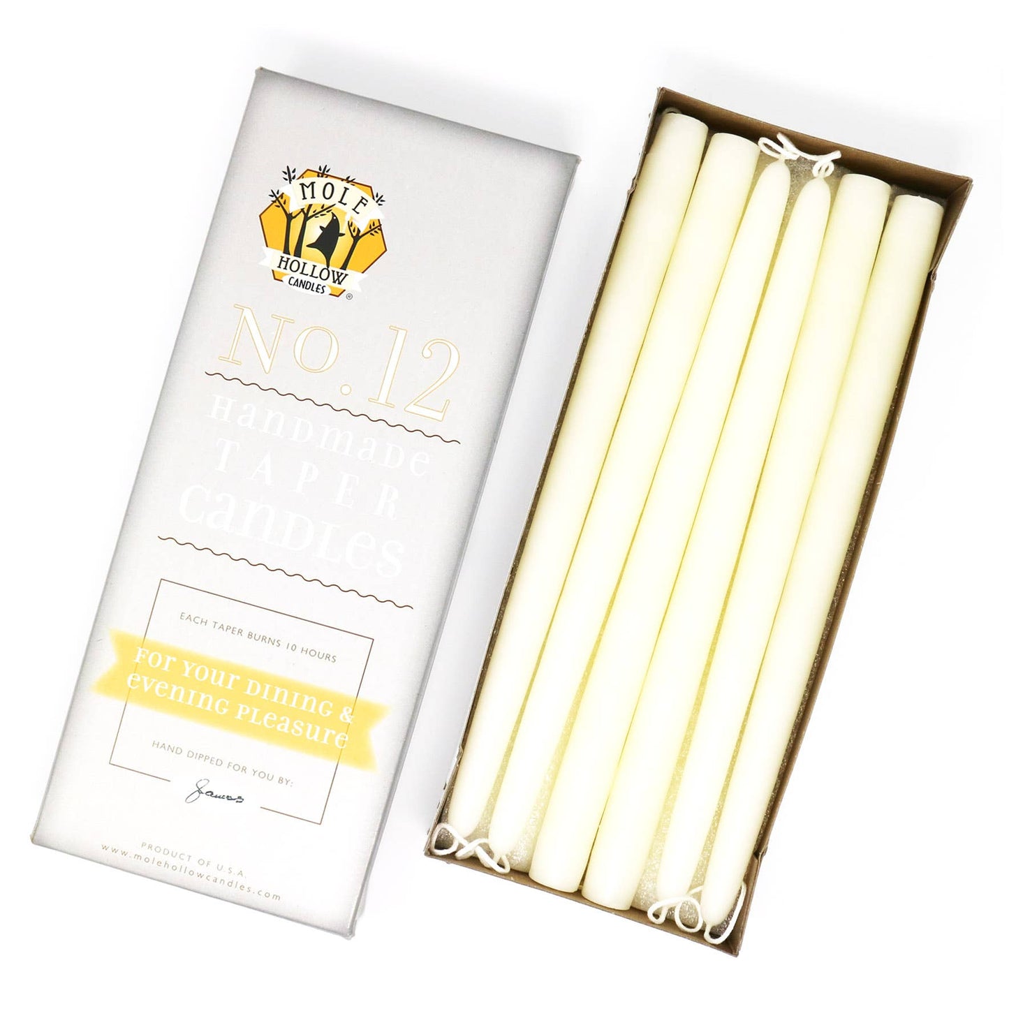 12" Hand Dipped Unscented Taper Candles - 39 Colors USA Made