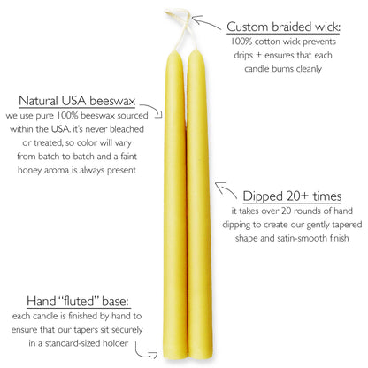10" Gift Boxed Pure Beeswax Taper Candles - Natural Beeswax