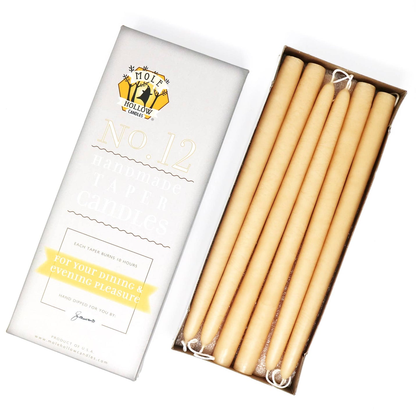 12" Hand Dipped Unscented Taper Candles - 39 Colors USA Made