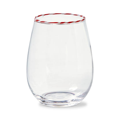 Peppermint Stripe Stemless Wine Glass Red Multi Borosilicate