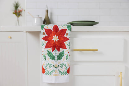 Christmas Poinsettia Tea Towel - Holiday Kitchen Towel Decor