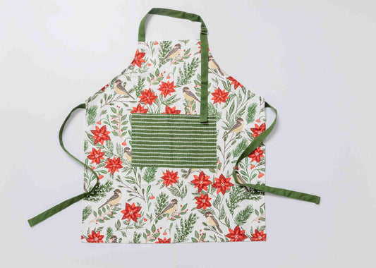 Poinsettias & Pines Apron - Holiday Cooking Apron