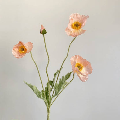 22'' Single Flocked Floral Poppy Spay, Colorful Silk Poppies