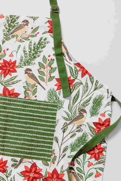 Poinsettias & Pines Apron - Holiday Cooking Apron