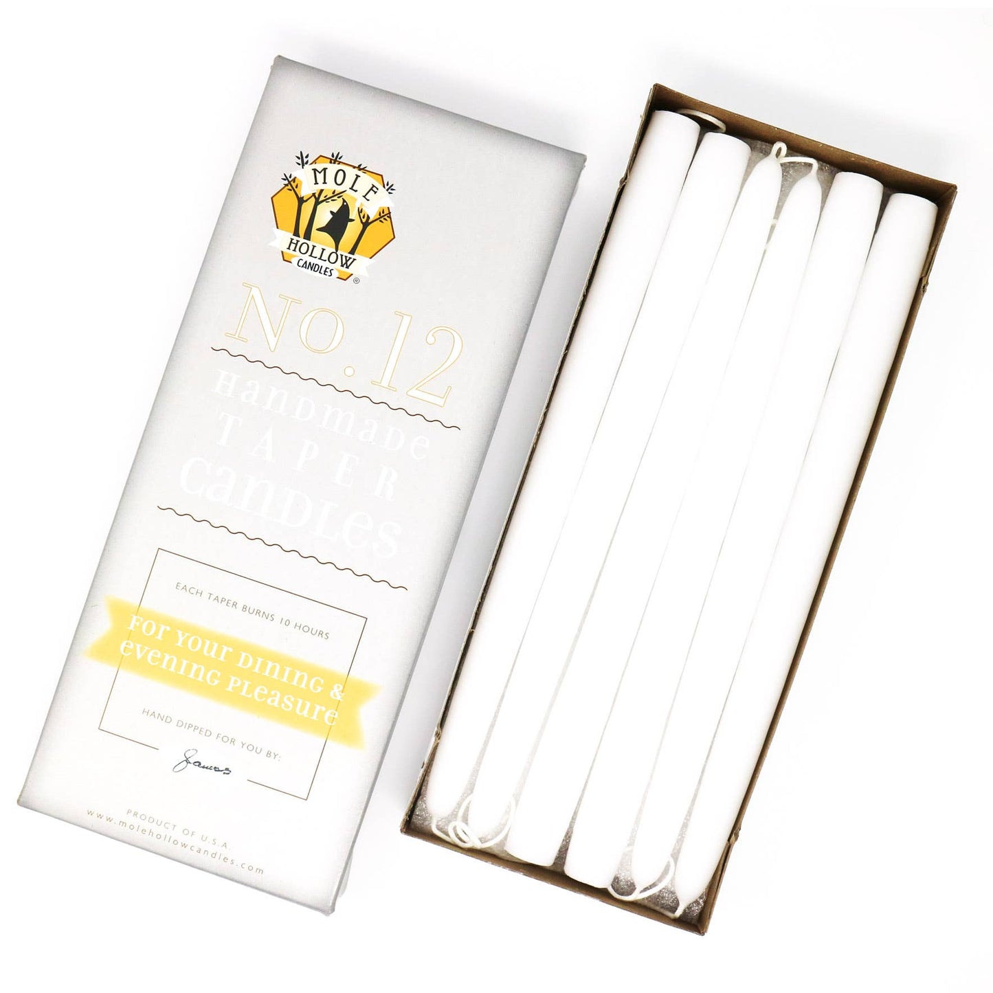 12" Hand Dipped Unscented Taper Candles - 39 Colors USA Made
