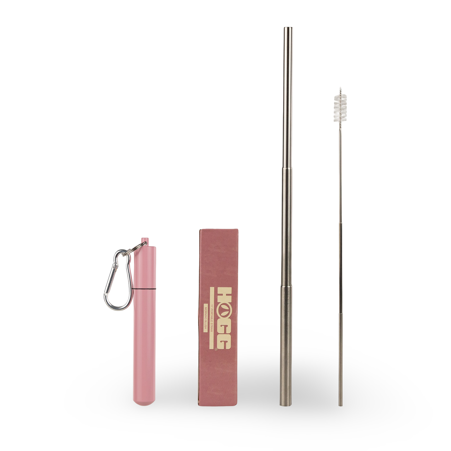 Collapsable Metal Straw Keychain w/ Cleaner