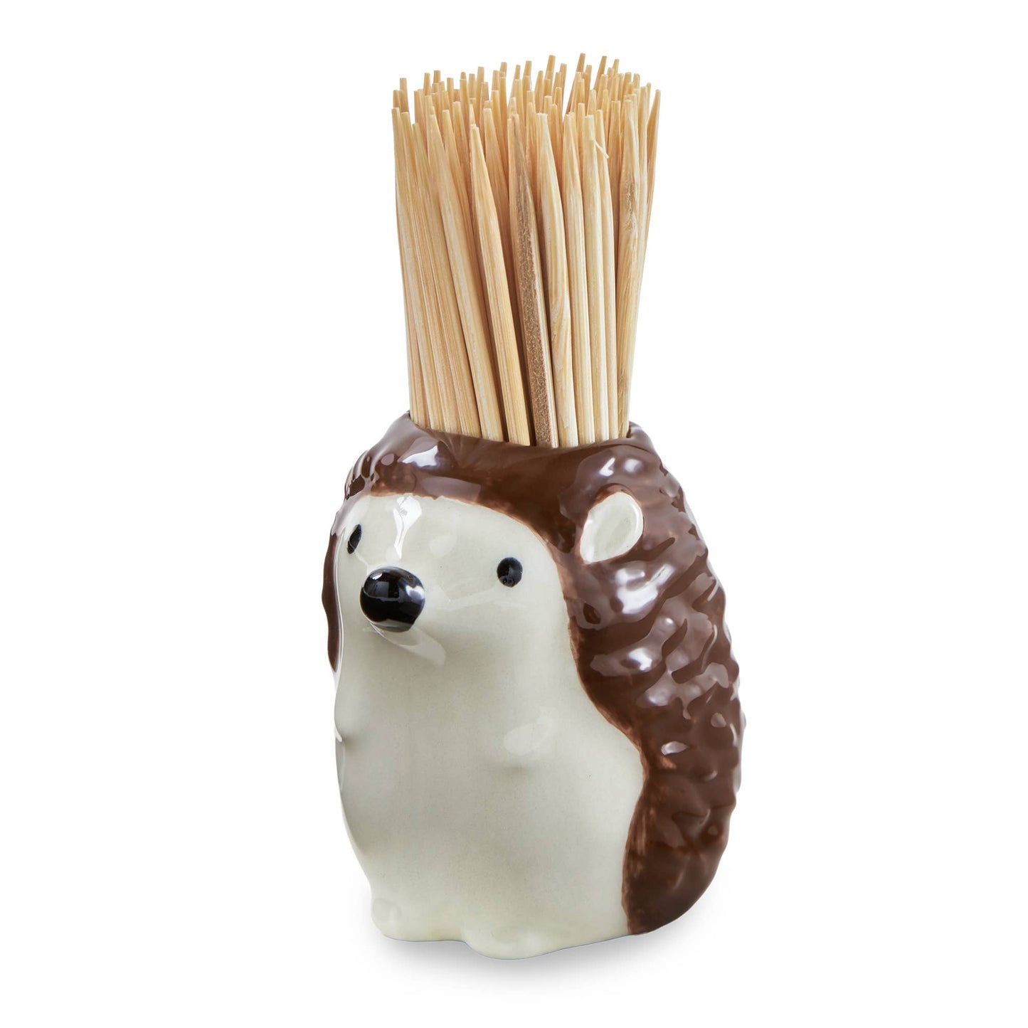 Hedgehog Toothpick Holder Brown Ceramic & Bamboo