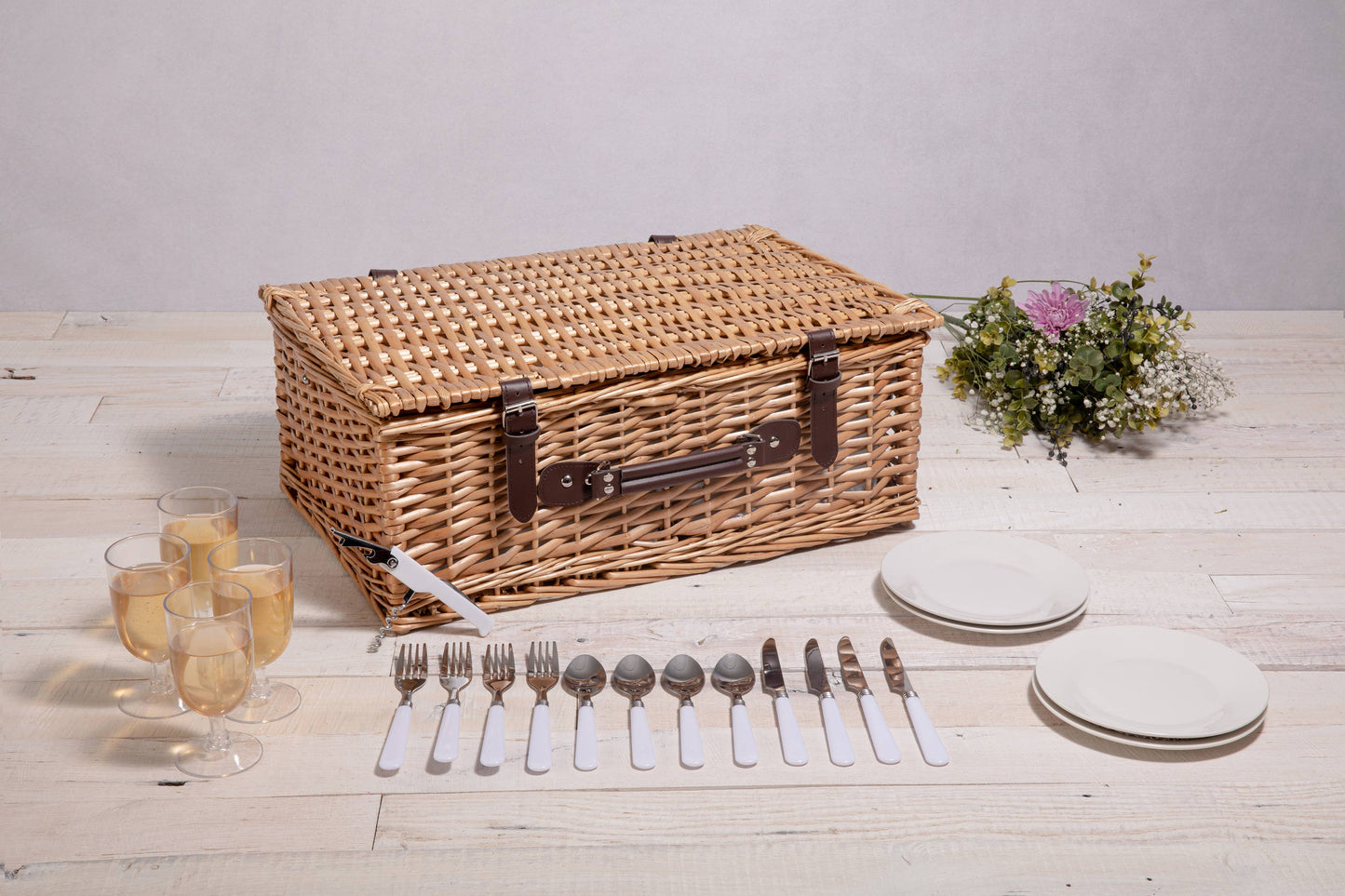 Belmont Picnic Basket, (Navy Blue & White Stripe)