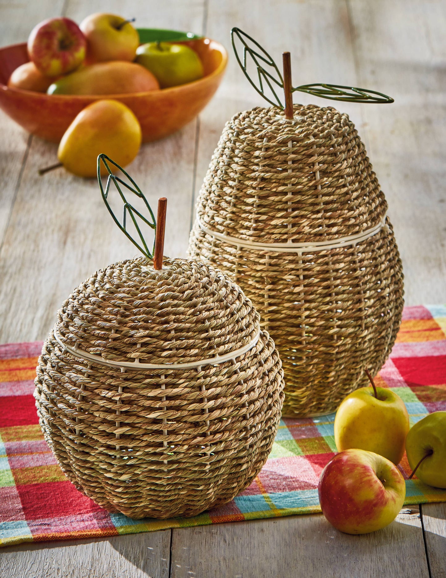 Apple Lidded Basket Natural Seagrass