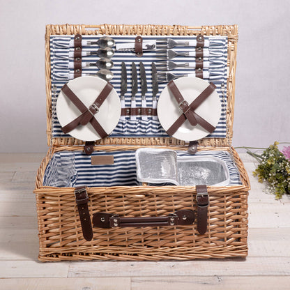 Belmont Picnic Basket, (Navy Blue & White Stripe)