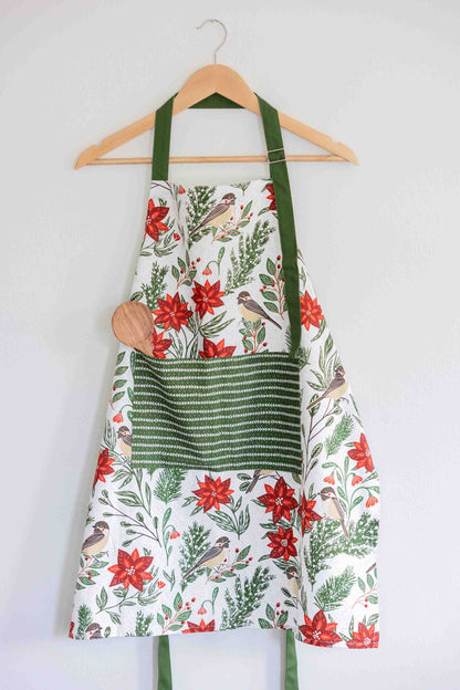 Poinsettias & Pines Apron - Holiday Cooking Apron