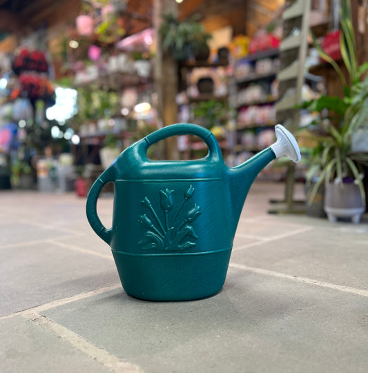 2 Gal. Hunter Green Watering Can w/ Floral Design