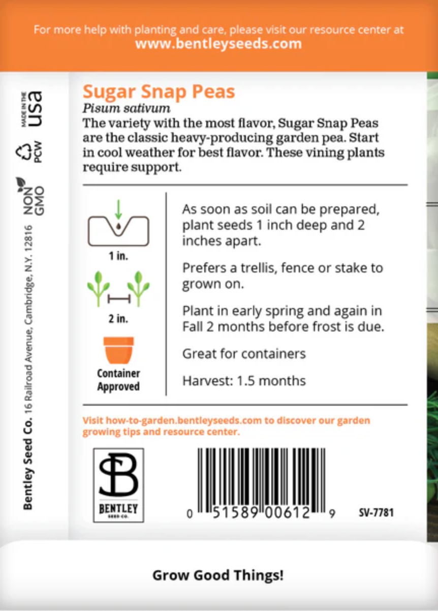 Peas 'Sugar Snap' - Vegetable Seeds