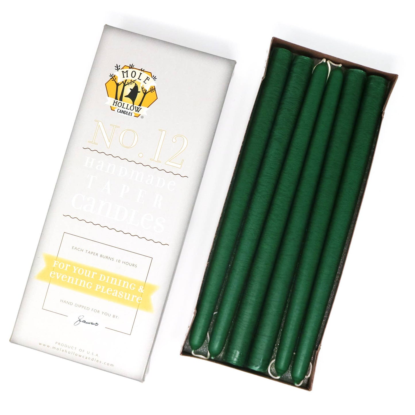 12" Hand Dipped Unscented Taper Candles - 39 Colors USA Made