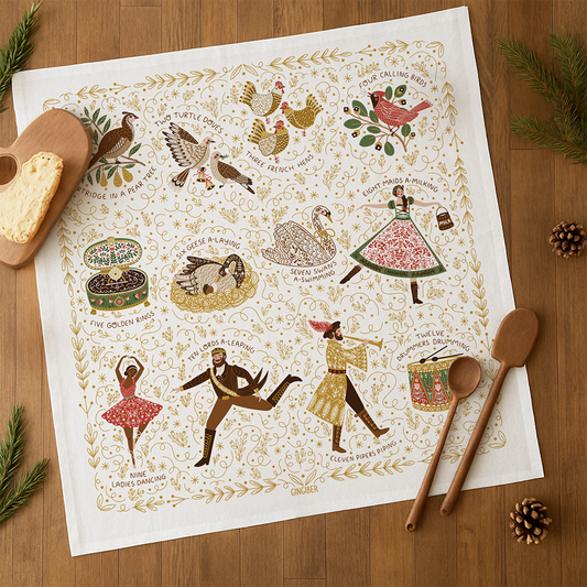 12 Days of Christmas Tea Towel - Holiday Kitchen Towel Decor