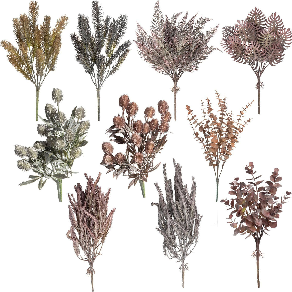 Faux Thistles/Pine/Monstera leaves, Autumn Leaves Branches