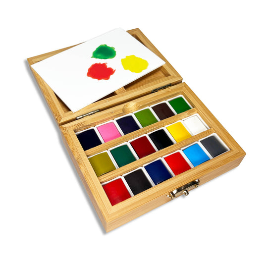 Watercolor Set - Eco-Friendly Bamboo Box - 18 Colors