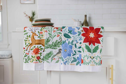 Christmas Poinsettia Tea Towel - Holiday Kitchen Towel Decor