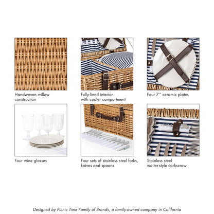Belmont Picnic Basket, (Navy Blue & White Stripe)